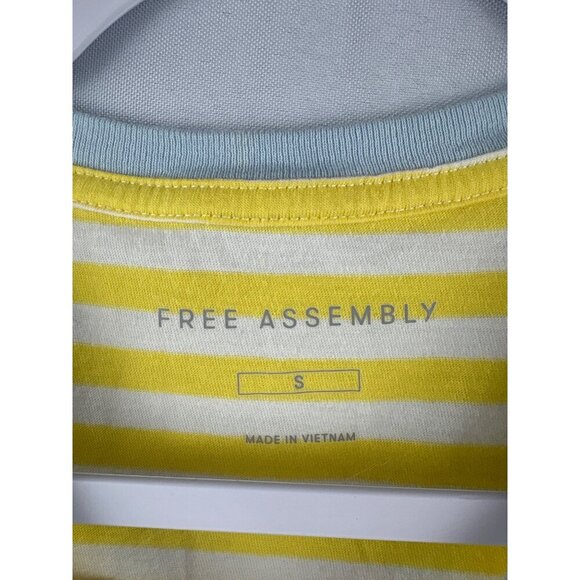 Free Assembly Yellow & White Striped Organic Cotton T-Shirt S - Picture 2 of 4